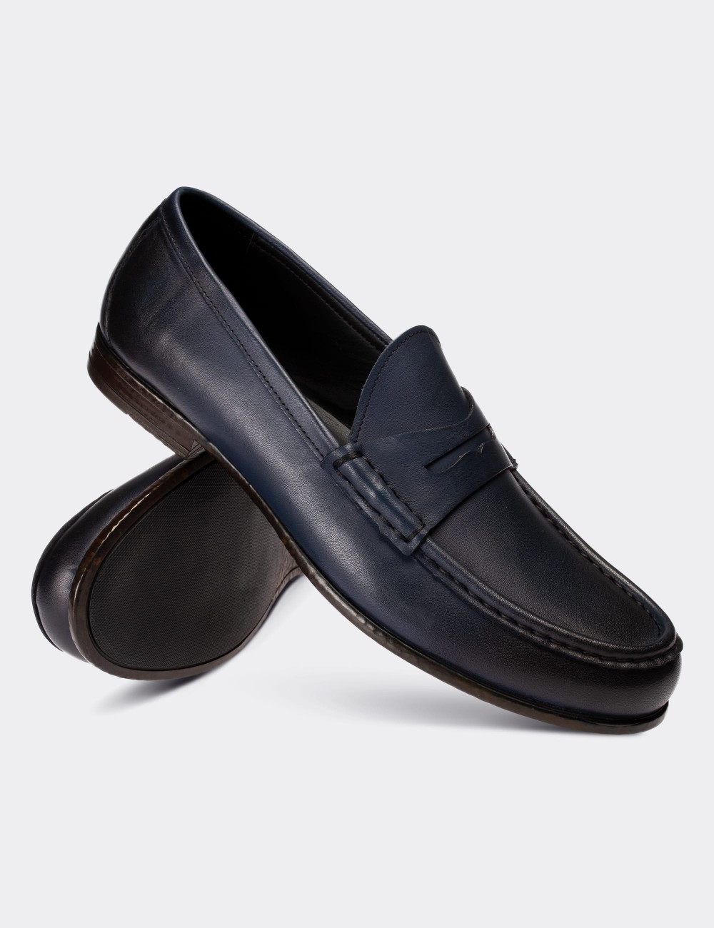 Blue  Leather Loafers - 01648MMVIC03