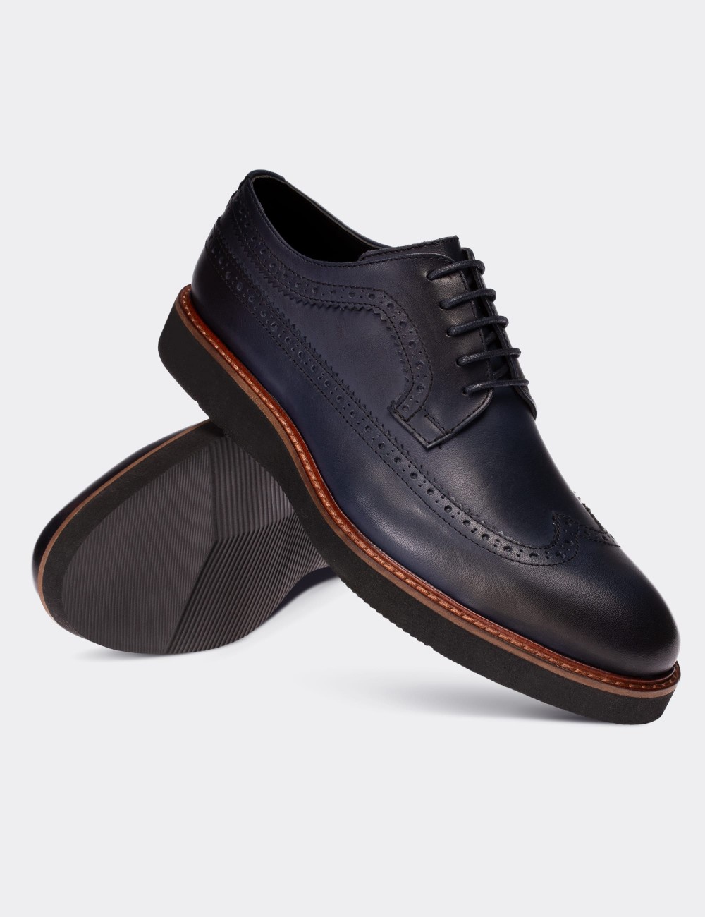Blue  Leather Lace-up Shoes - 01293MMVIE02