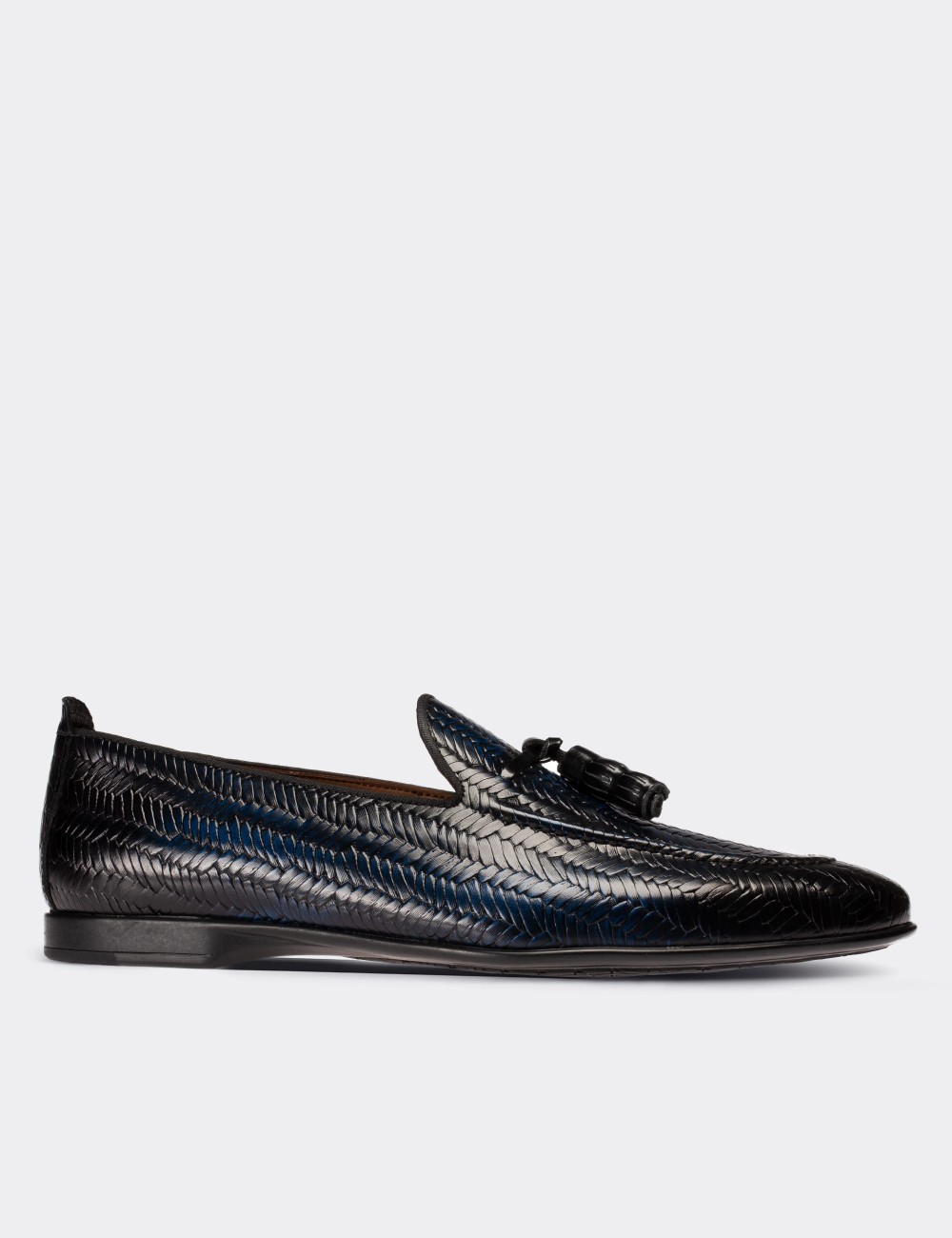 Navy  Leather Loafers Shoes - 01701MLCVC03