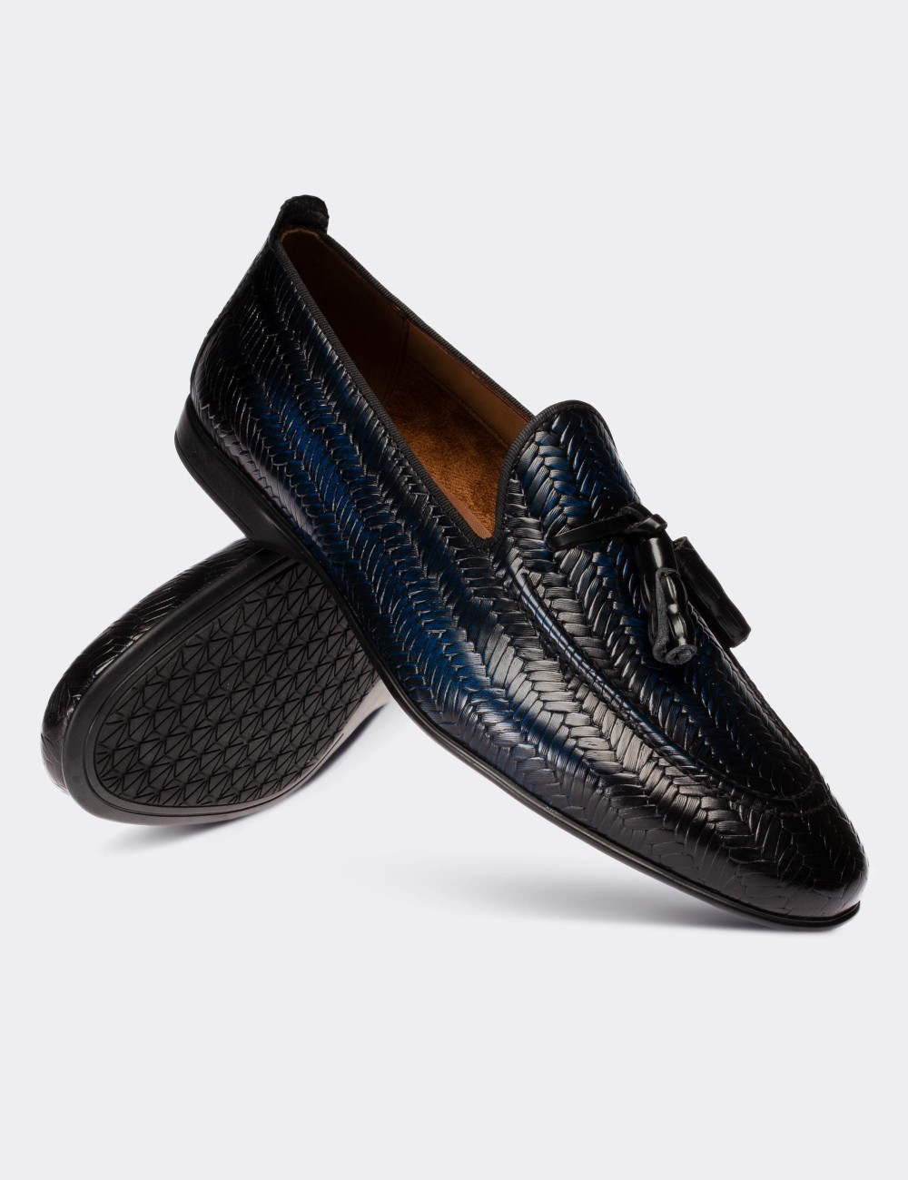 Navy  Leather Loafers Shoes - 01701MLCVC03