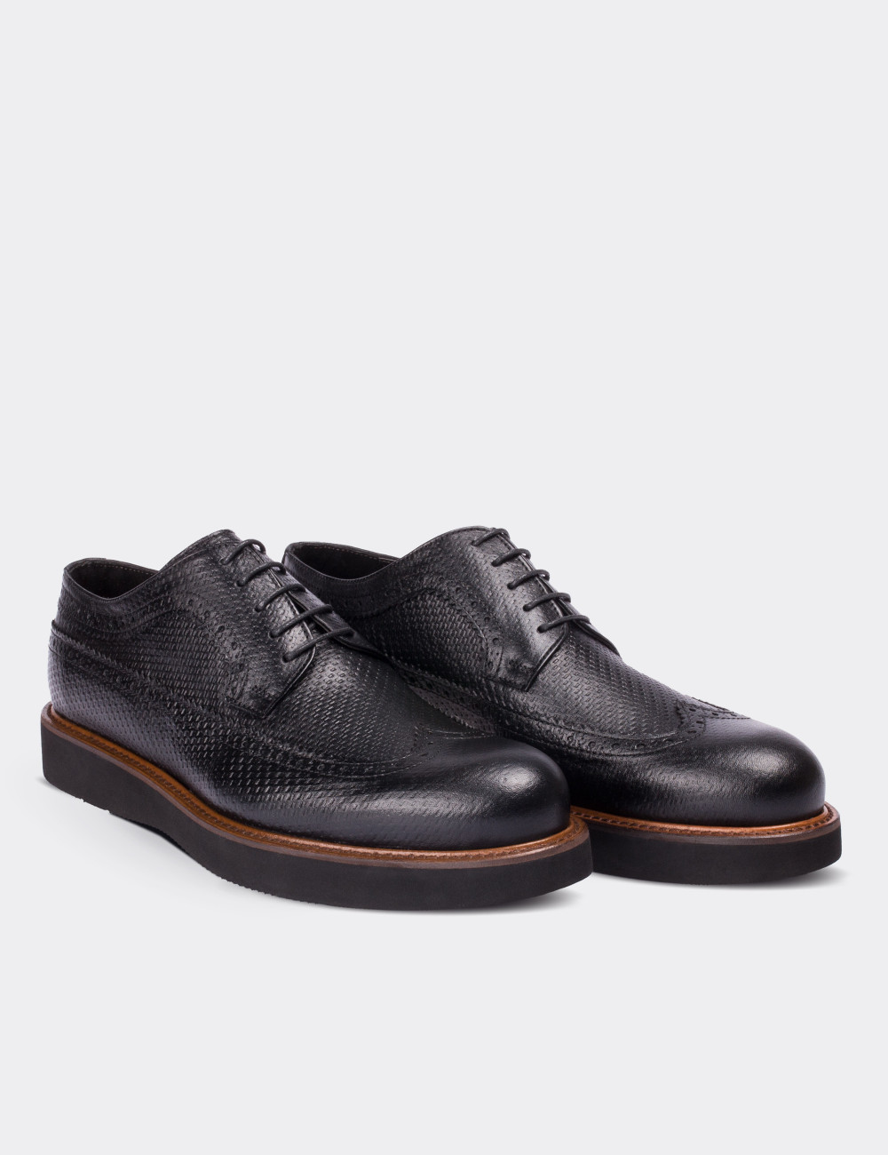 Black  Leather Lace-up Shoes - 01293MSYHE03