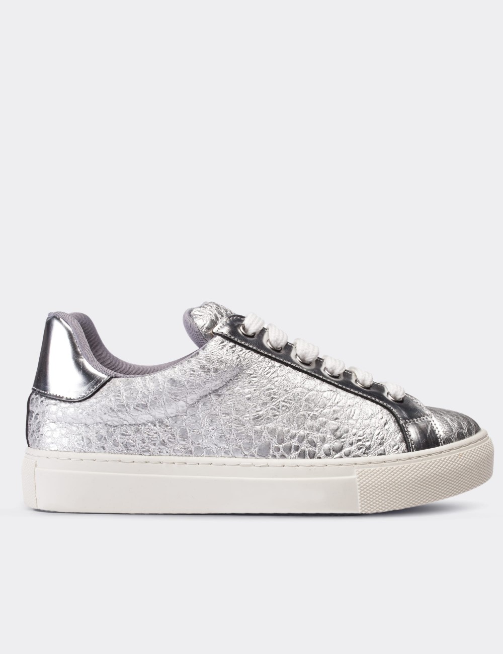 Silver  Leather Sneakers - 01698ZGMSC01