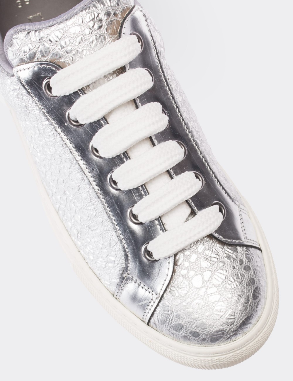 Silver  Leather Sneakers - 01698ZGMSC01