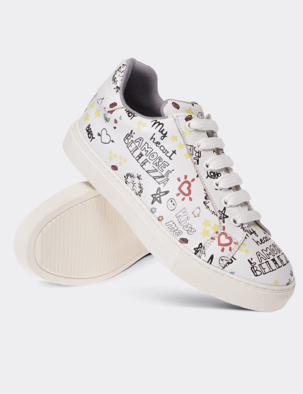 White  Leather  Sneakers - 01698ZBYZC07