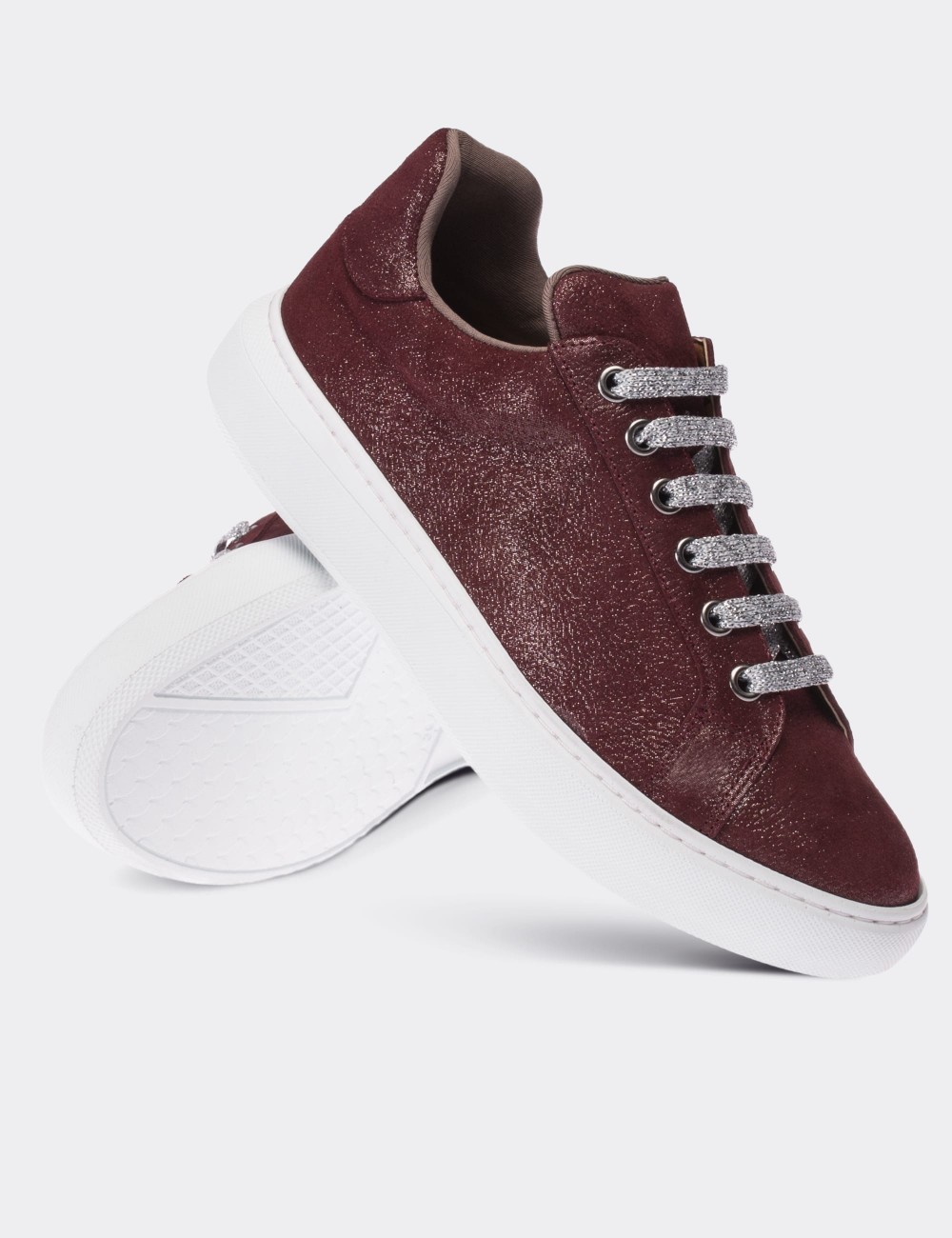 Burgundy  Leather Sneakers - 01698ZBRDC01