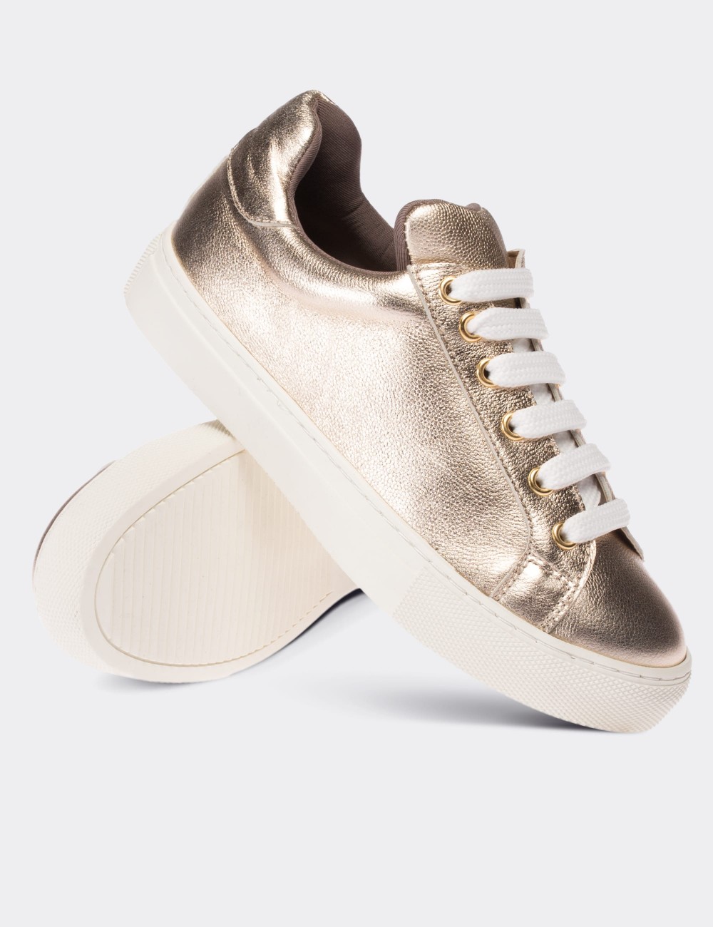 Gold  Leather Sneakers - 01698ZALTC06