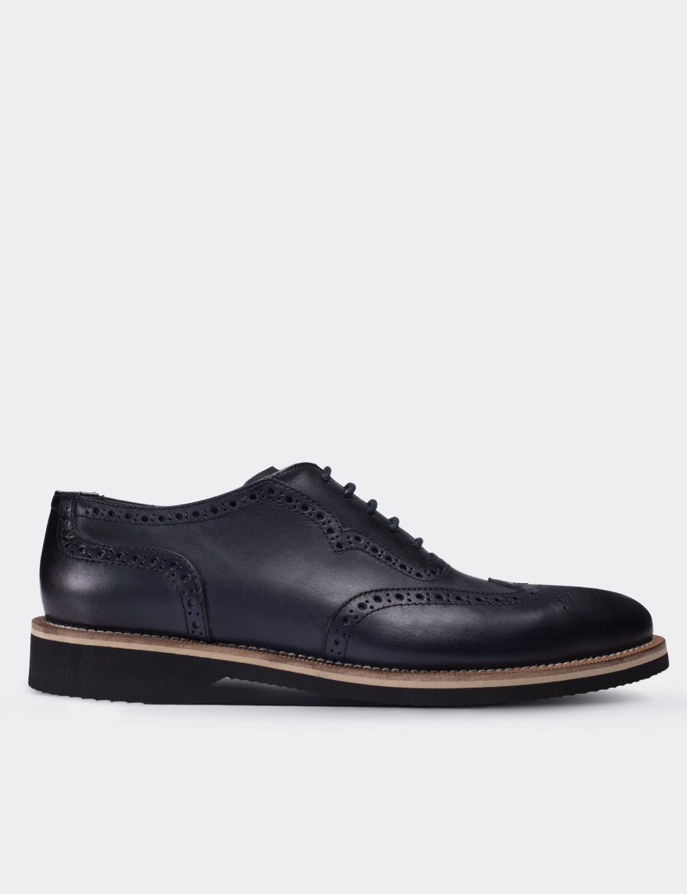 Navy  Leather Lace-up Shoes - 01676MLCVE02
