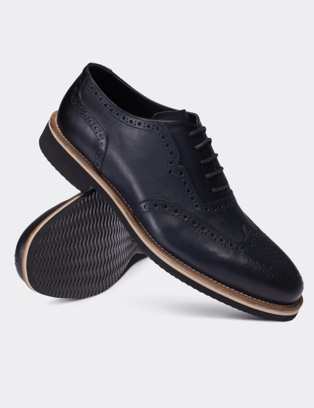 Navy  Leather Lace-up Shoes - 01676MLCVE02