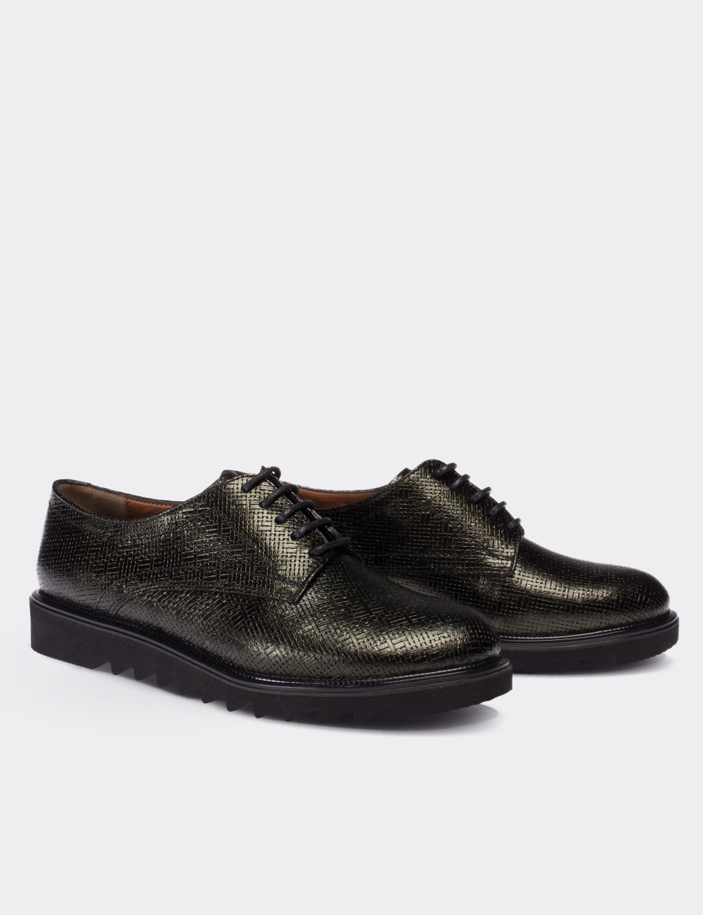Green  Leather Oxford Lace-up Shoes - 01430ZYSLE09