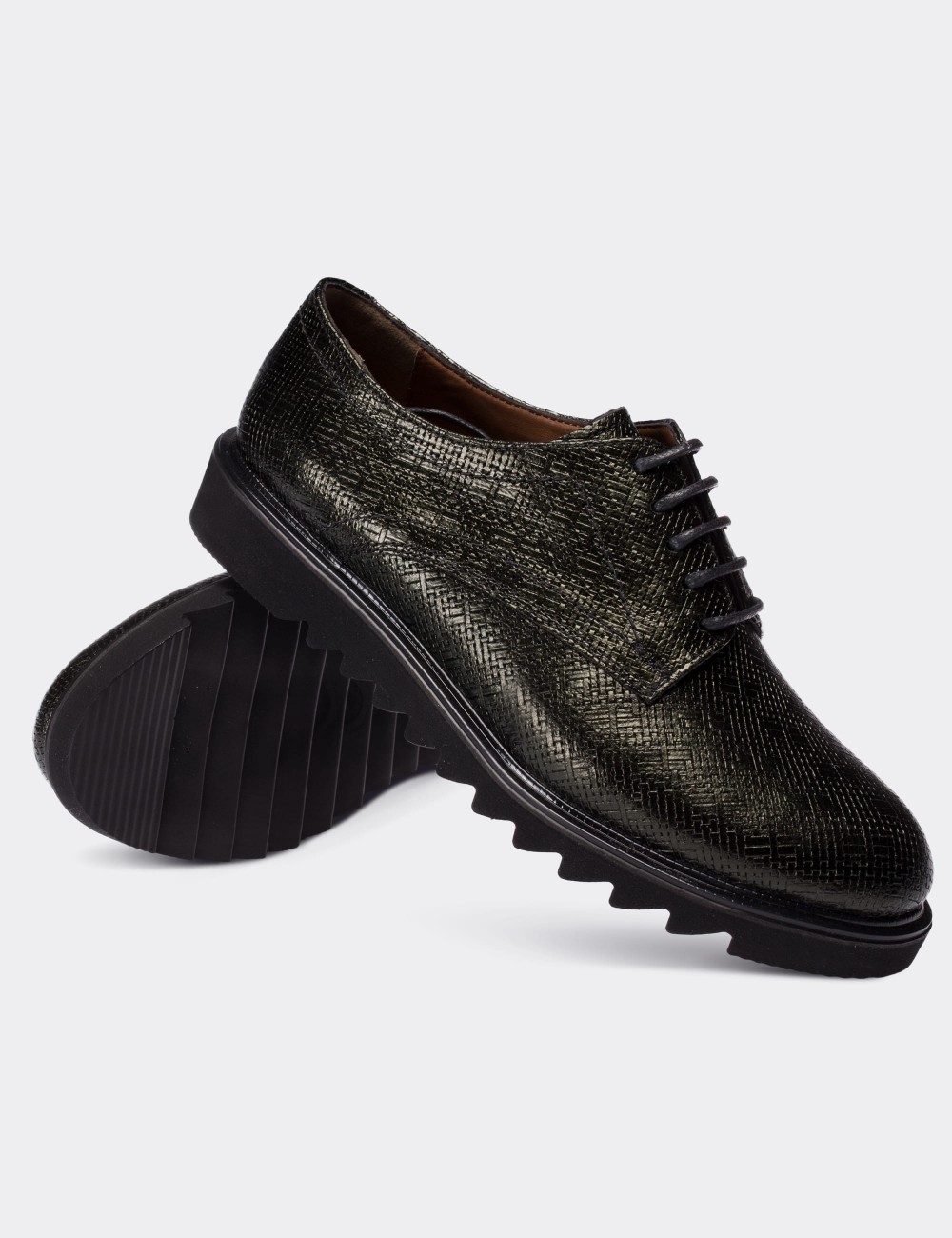 Green  Leather Oxford Lace-up Shoes - 01430ZYSLE09