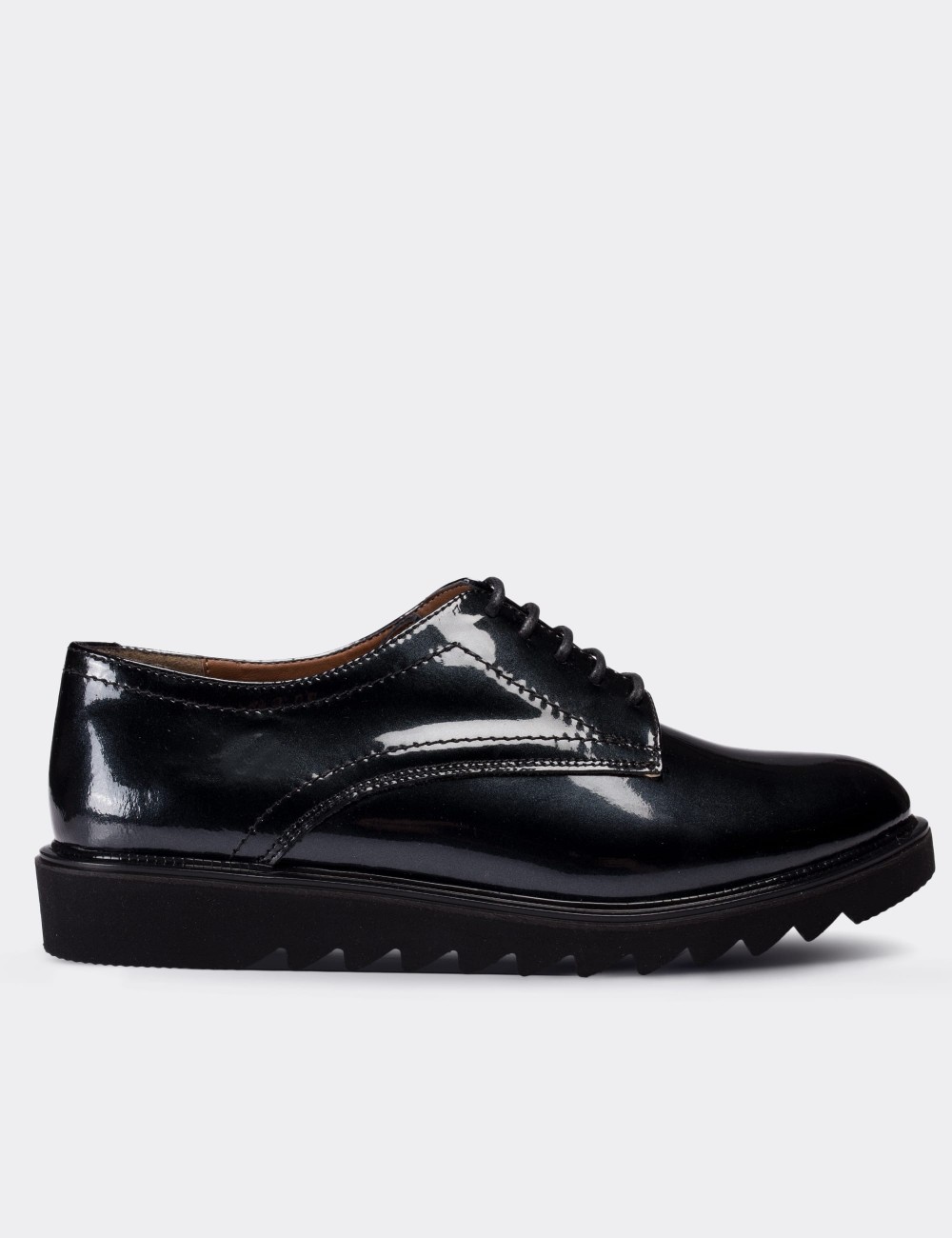 Black Patent Leather Lace-up Oxford Shoes - 01430ZSYHE09