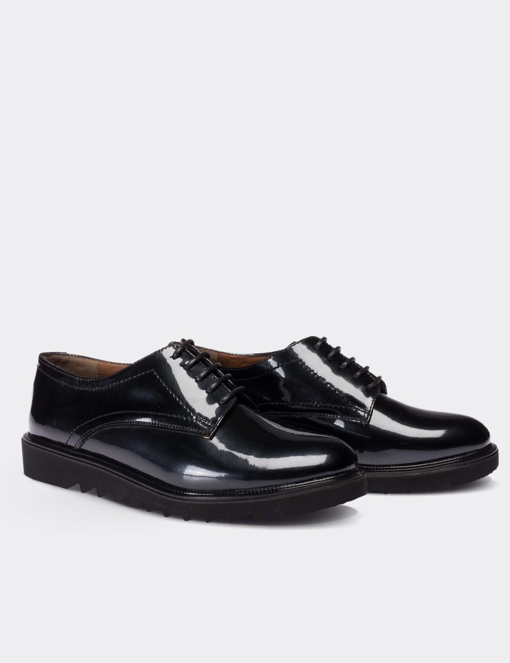 Black Patent Leather Lace-up Oxford Shoes - 01430ZSYHE09