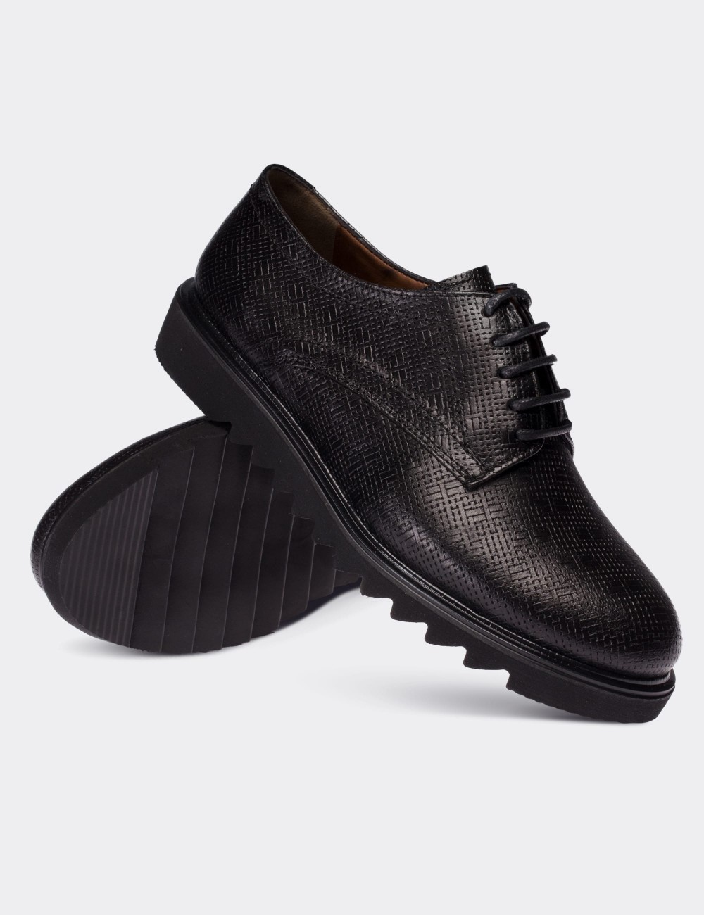 Black  Leather Lace-up Oxford Shoes - 01430ZSYHE07