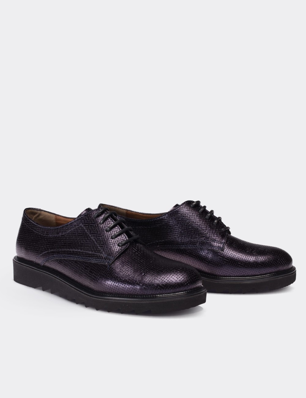 Purple  Leather Lace-up Oxford Shoes - 01430ZMORE04