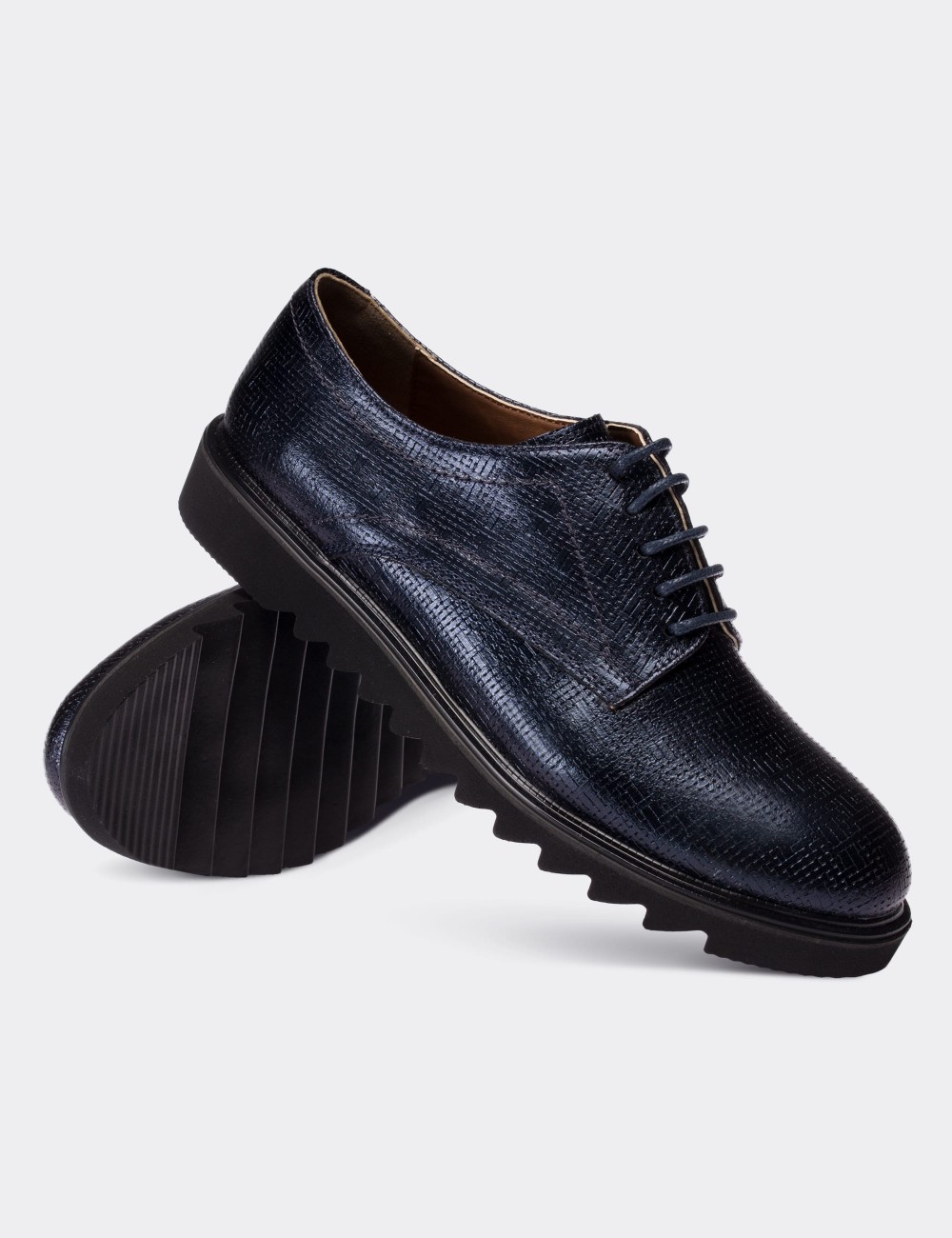 Navy  Leather Lace-up Oxford Shoes - 01430ZLCVE05