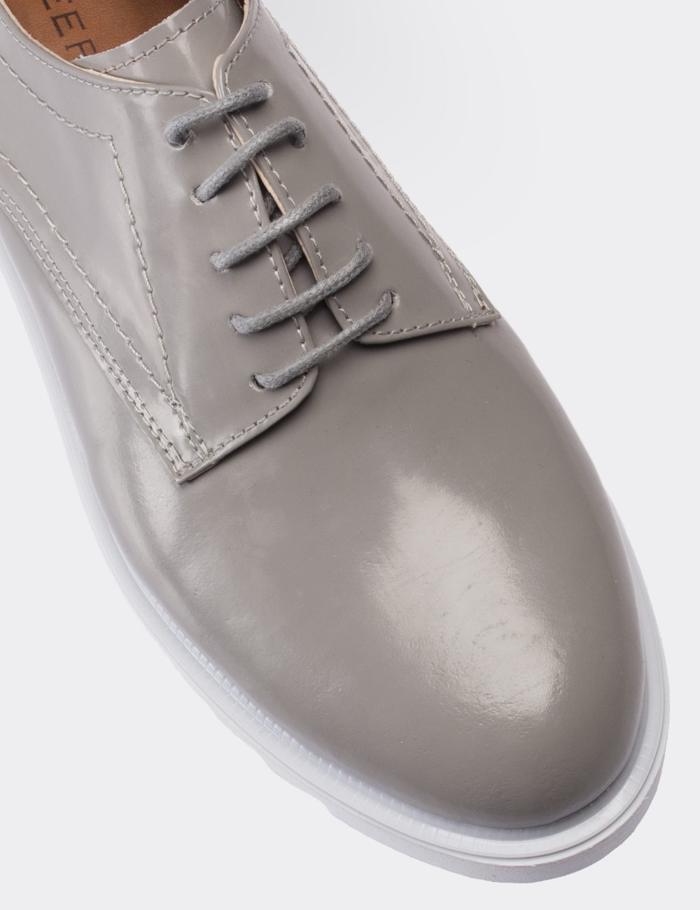 Gray Patent Leather Lace-up Oxford Shoes - 01430ZGRIE03