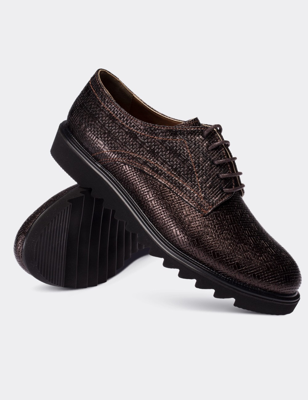 Brown  Leather Lace-up Oxford Shoes - 01430ZKHVE05