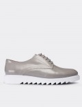 Gray Patent Leather Lace-up Oxford Shoes