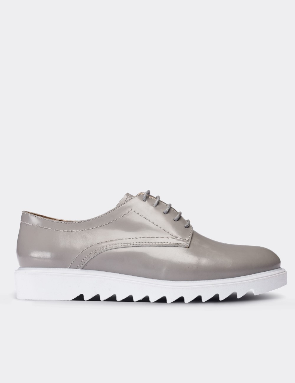 Gray Patent Leather Lace-up Oxford Shoes - 01430ZGRIE03