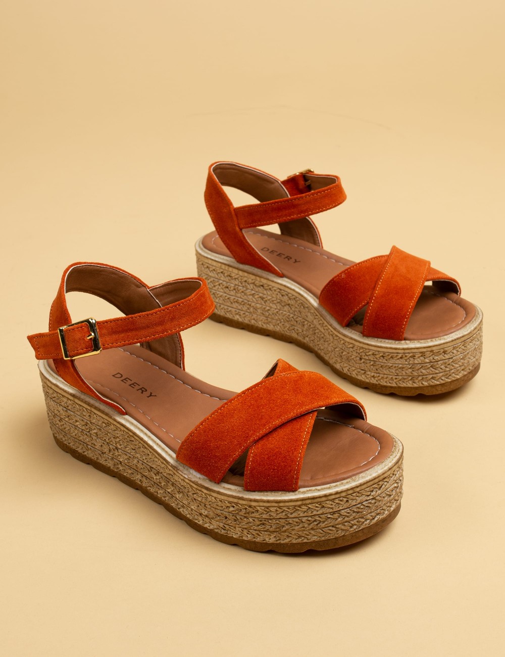 Orange Suede Leather  Sandals - B0500ZTRCP01