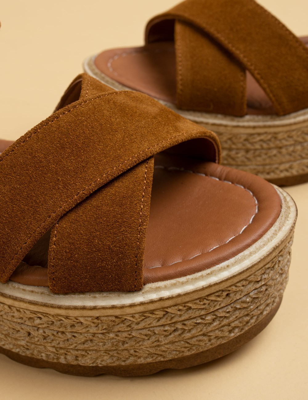 Tan Suede Leather Sandals - B0500ZTBAP01