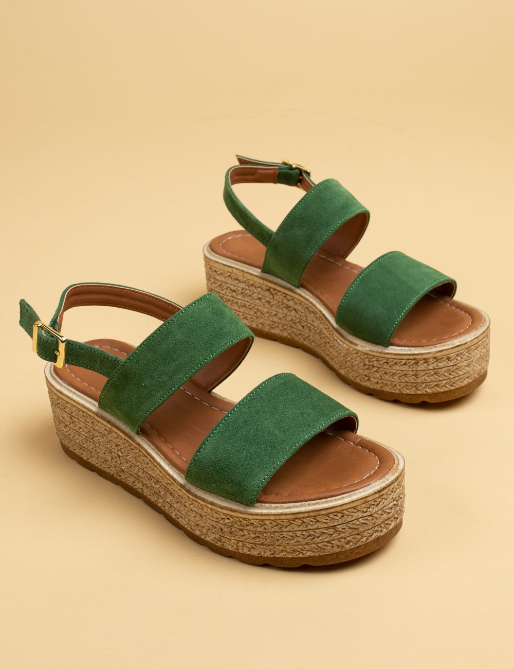 Green Suede Leather Sandals - B0405ZYSLP01