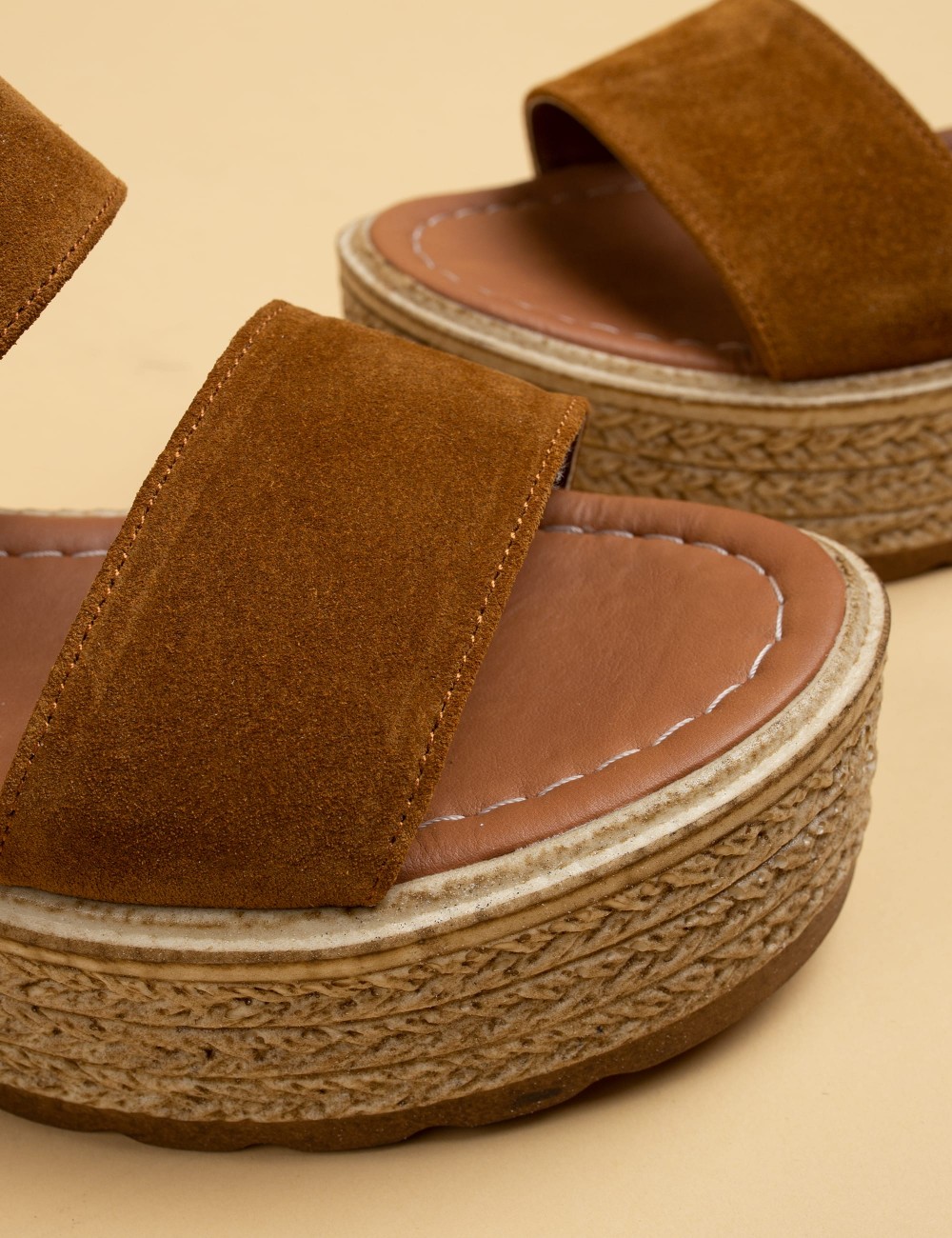 Tan Suede Leather Sandals - B0405ZTBAP01