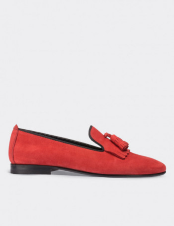 Red Suede Leather Loafers - Deery