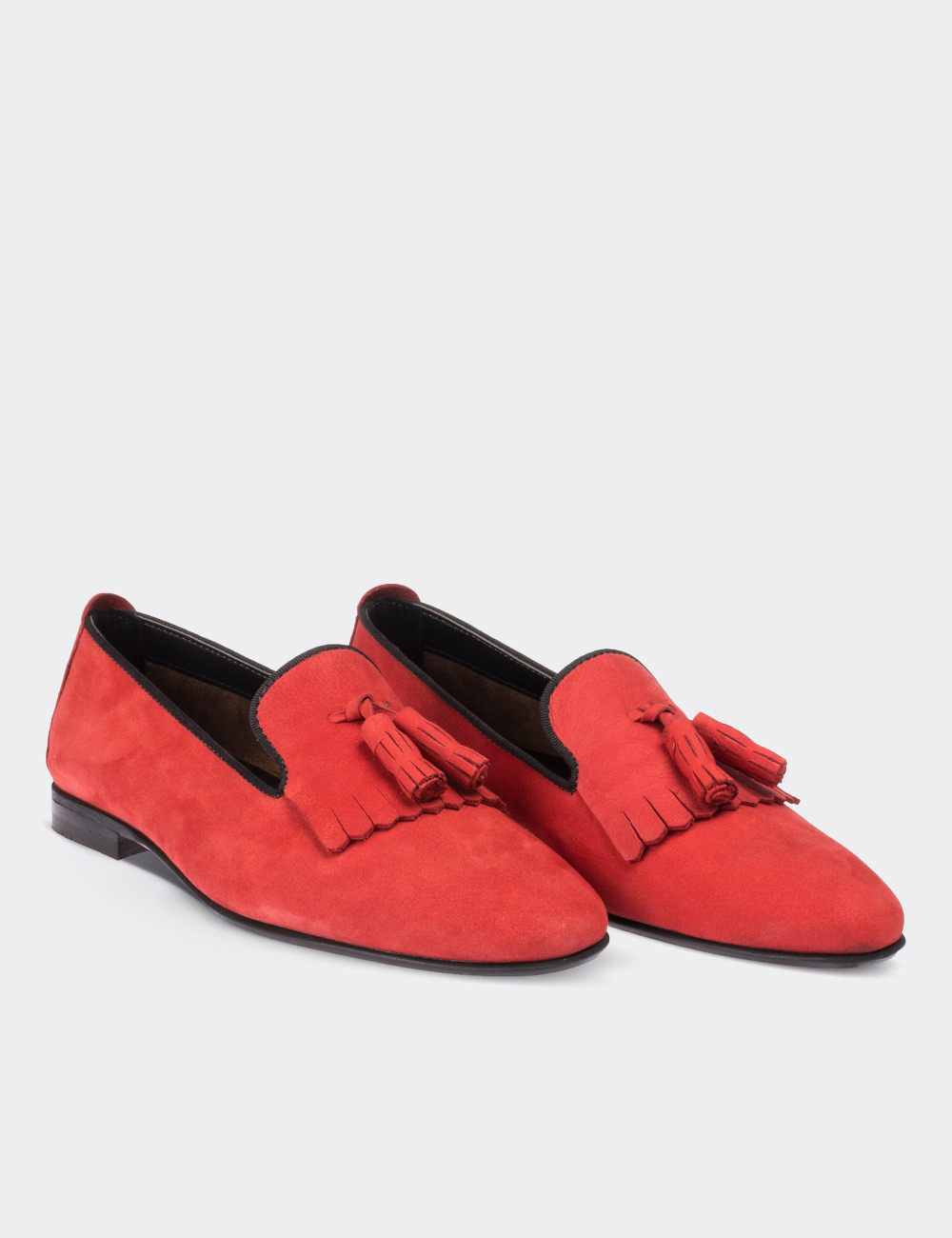 Red Suede Leather Loafers - 01612ZKRMM01