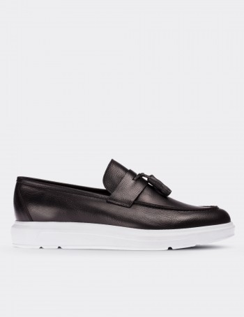 Black  Leather Loafers - 01587MSYHP03