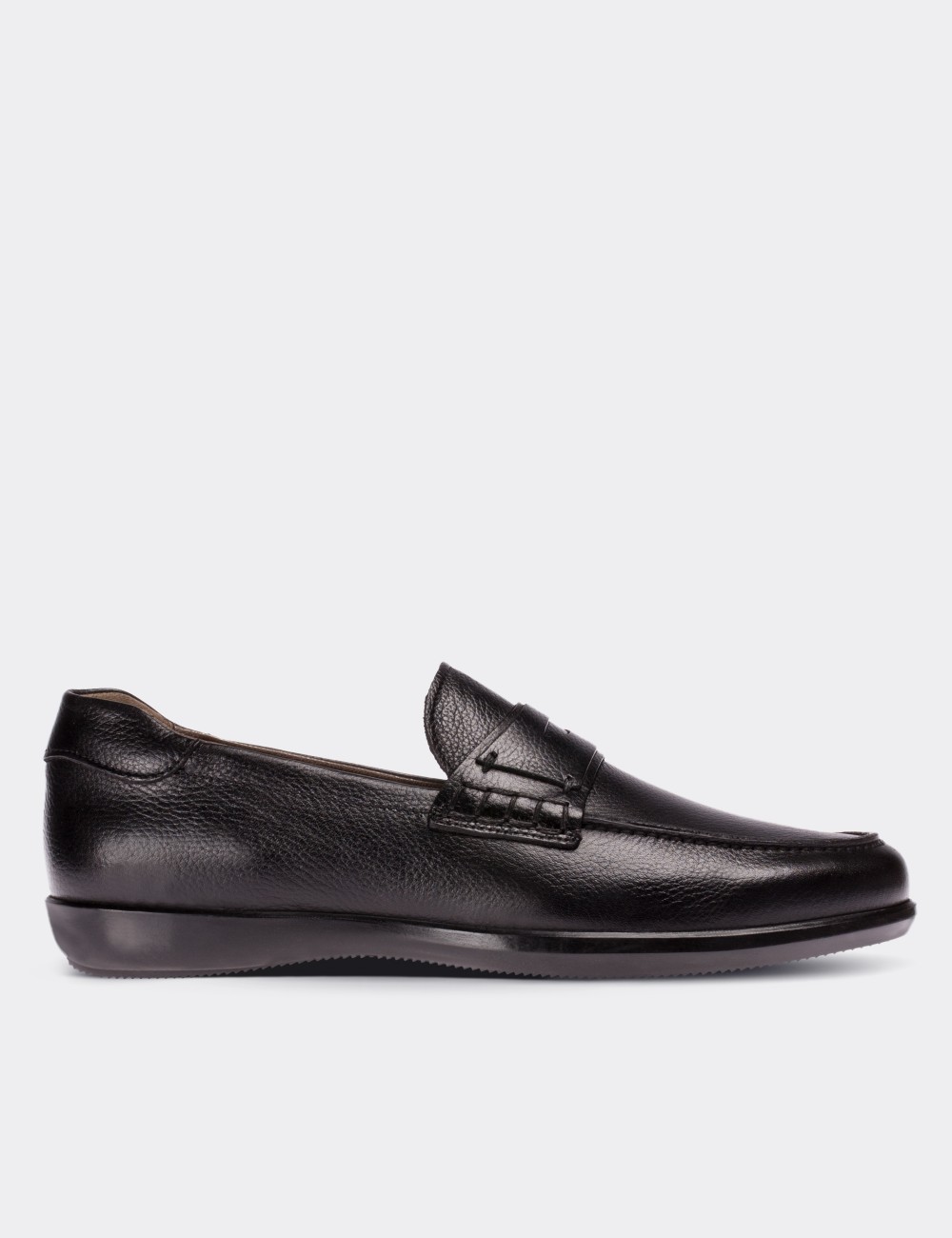 Black  Leather Loafers - 01692MSYHC01