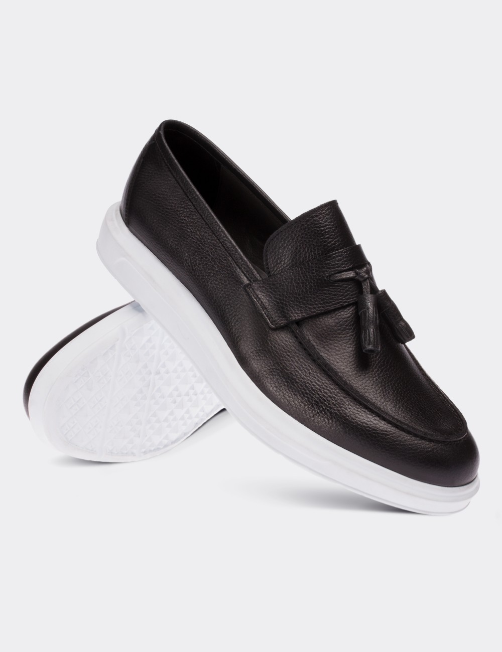 Black  Leather Loafers - 01587MSYHP03