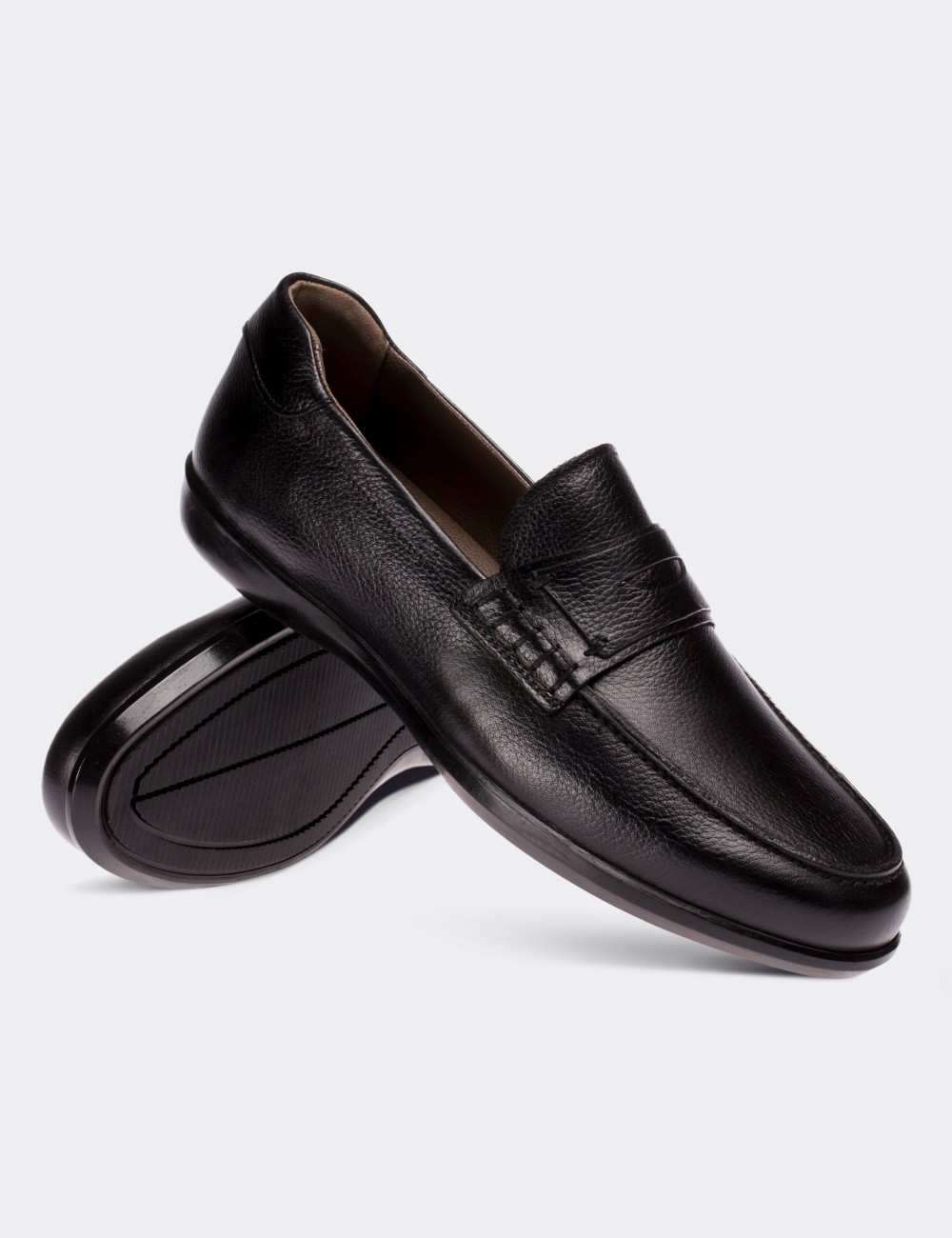 Black  Leather Loafers - 01692MSYHC01