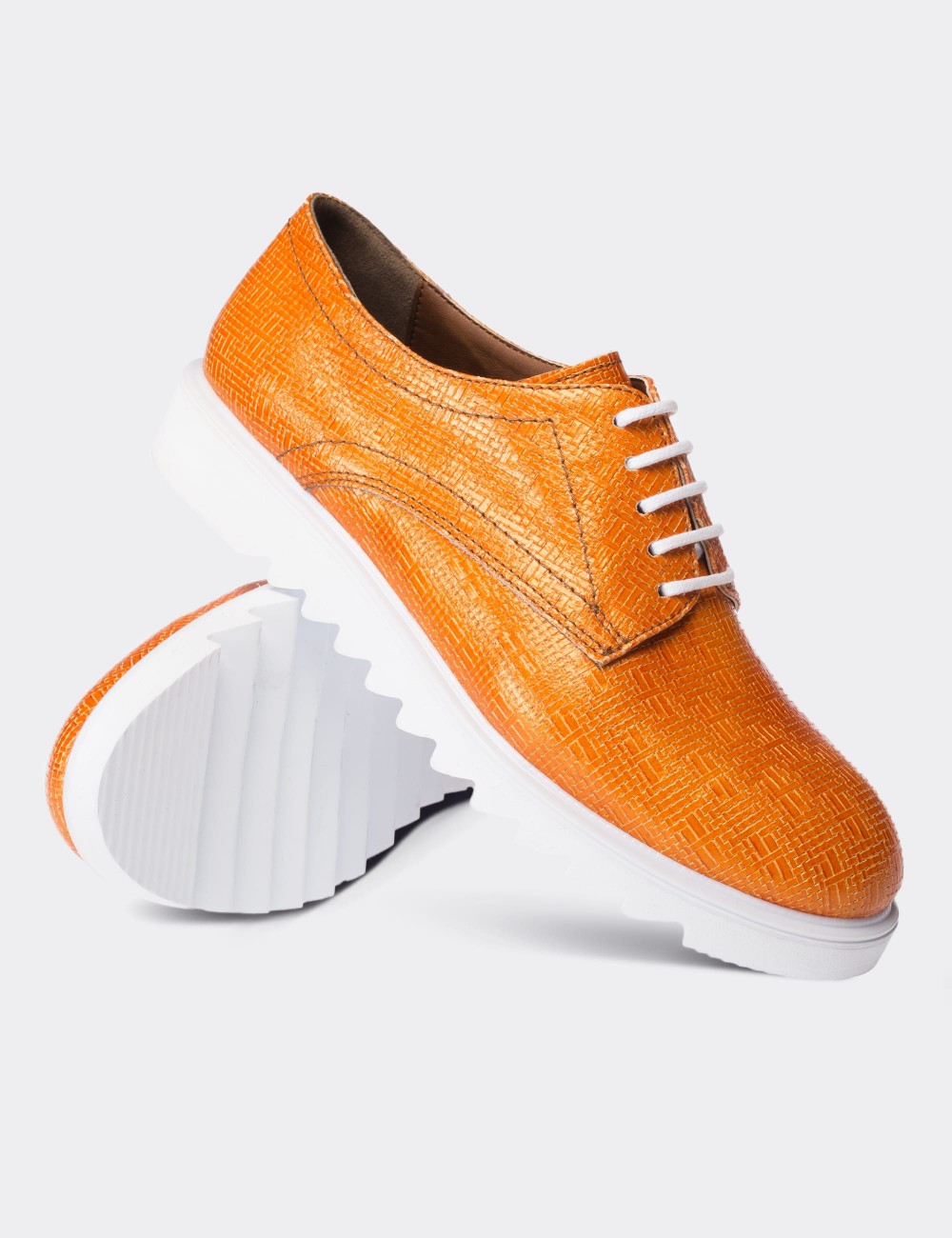 Orange  Leather Lace-up Shoes - 01430ZTRCP02