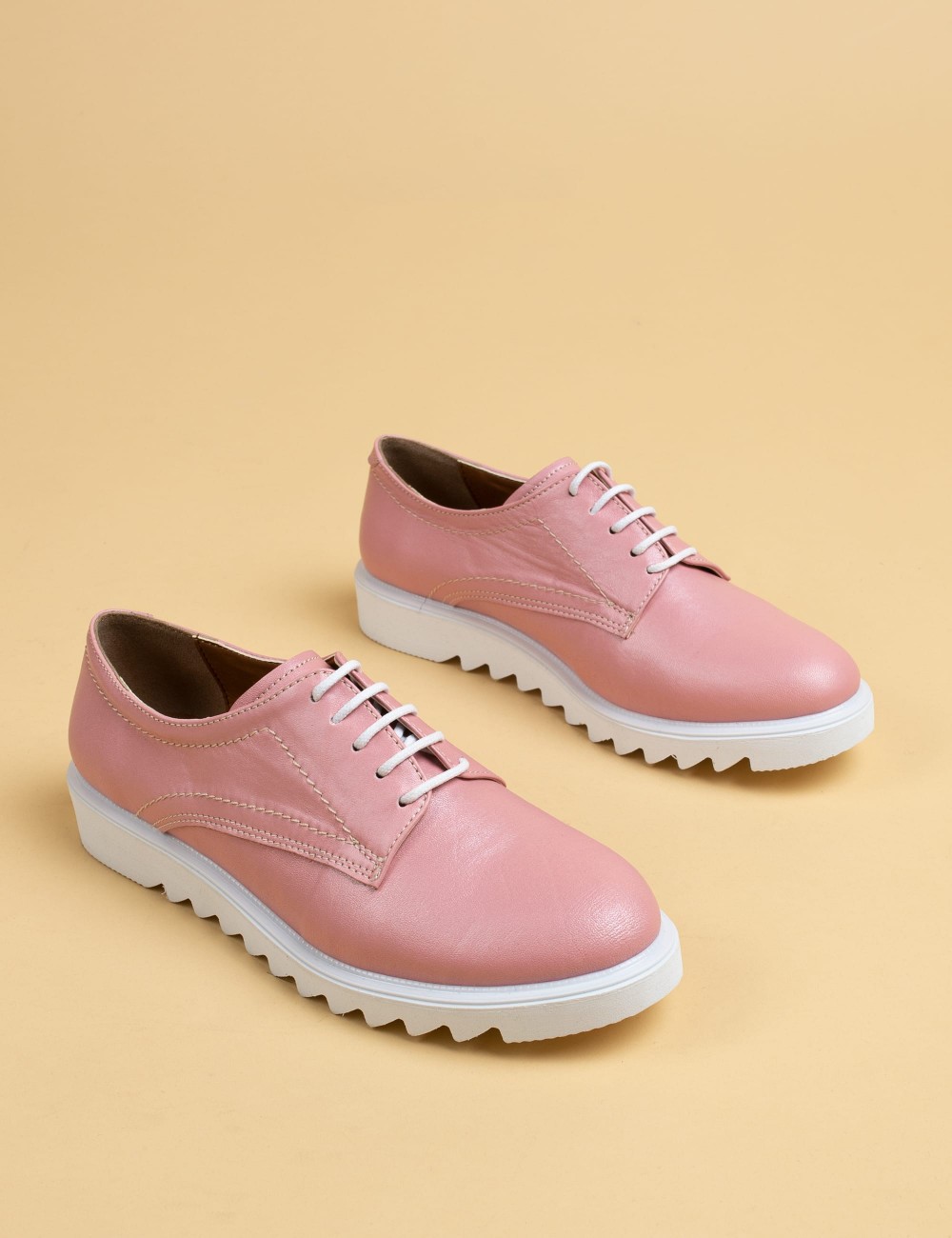 Pink  Leather Lace-up Shoes - 01430ZPMBP01