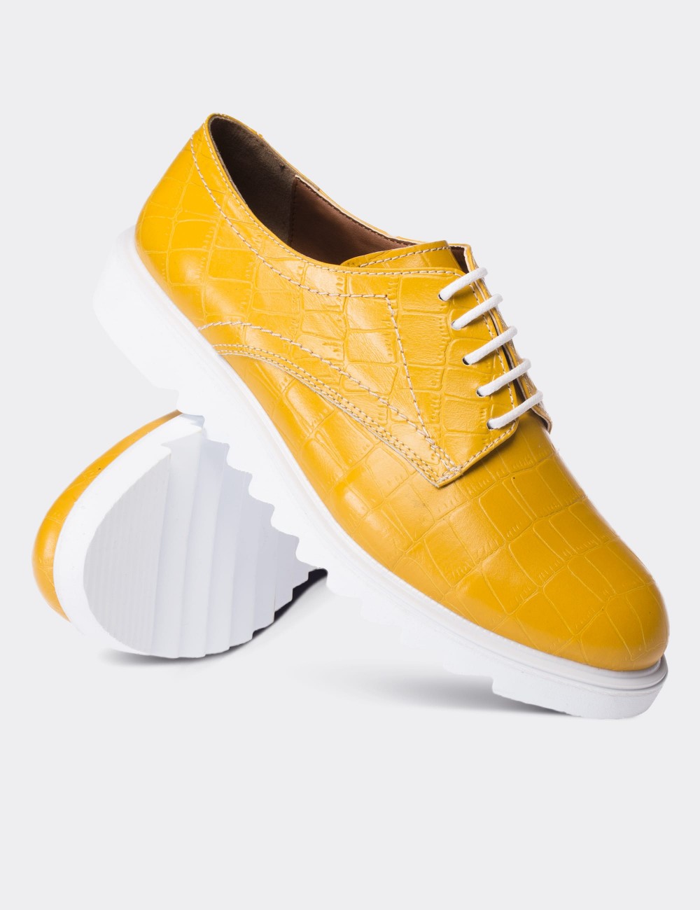 Yellow  Leather Lace-up Shoes - 01430ZHRDP01