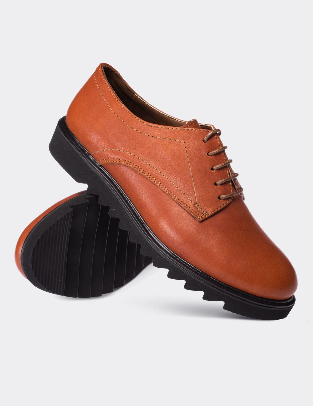Orange  Leather Lace-up Shoes - 01430ZTRCP01