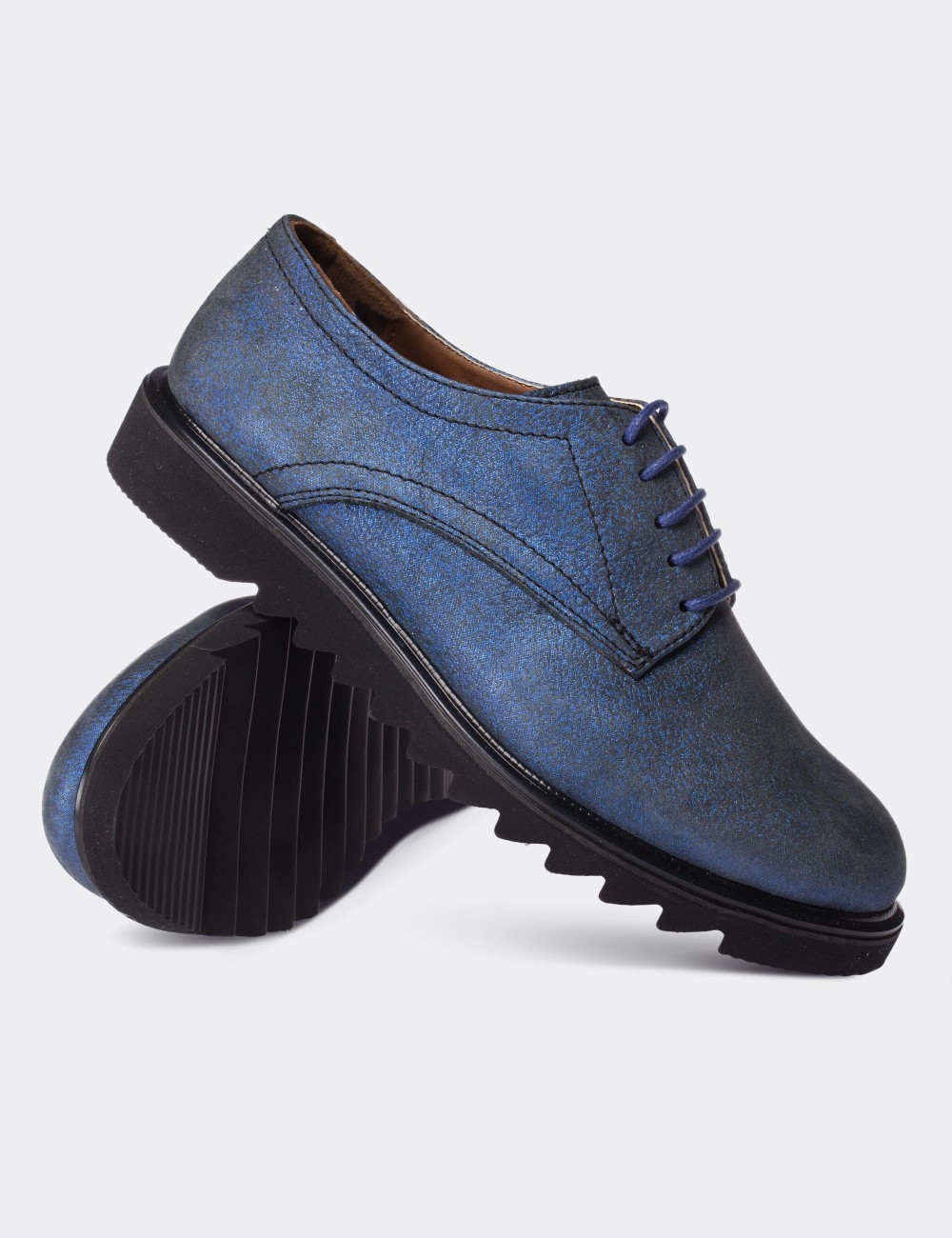 Blue  Leather Lace-up Shoes - 01430ZMVIP01