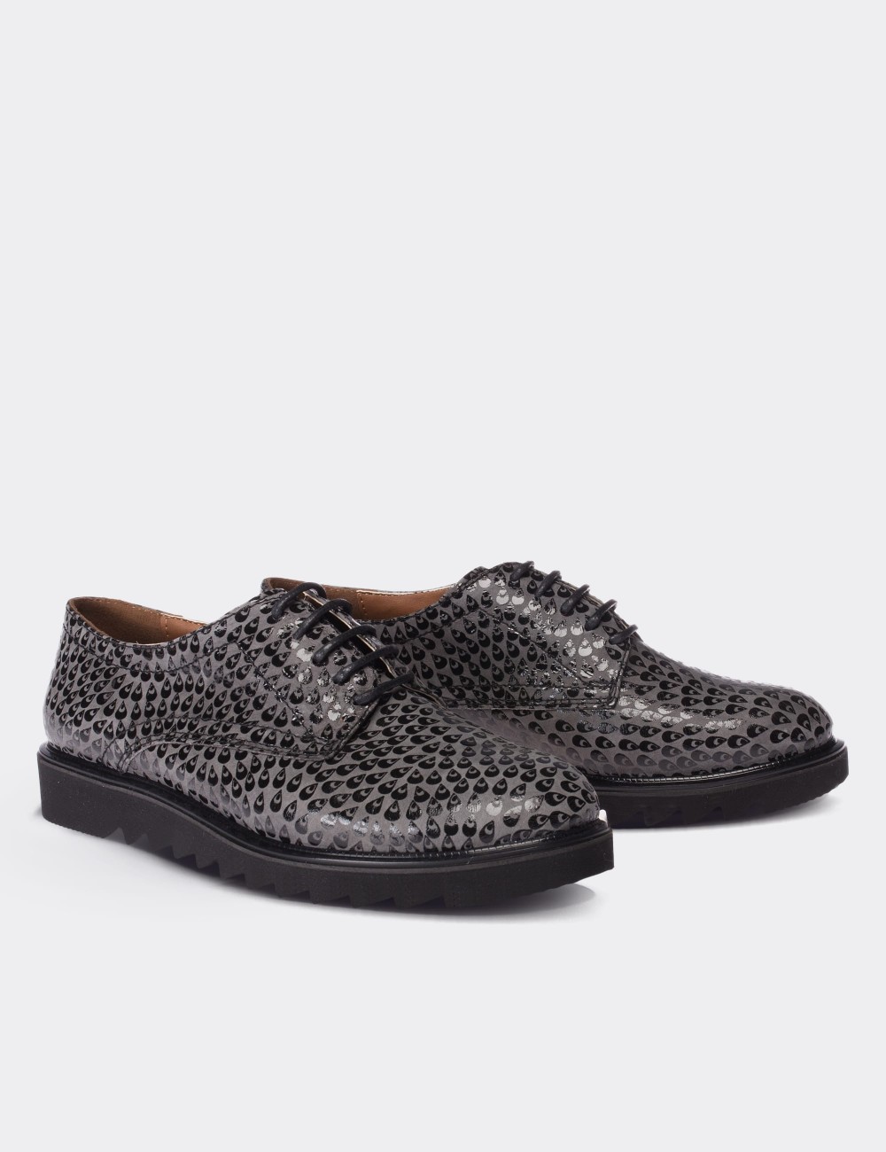 Gray  Leather Lace-up Shoes - 01430ZGRIP01