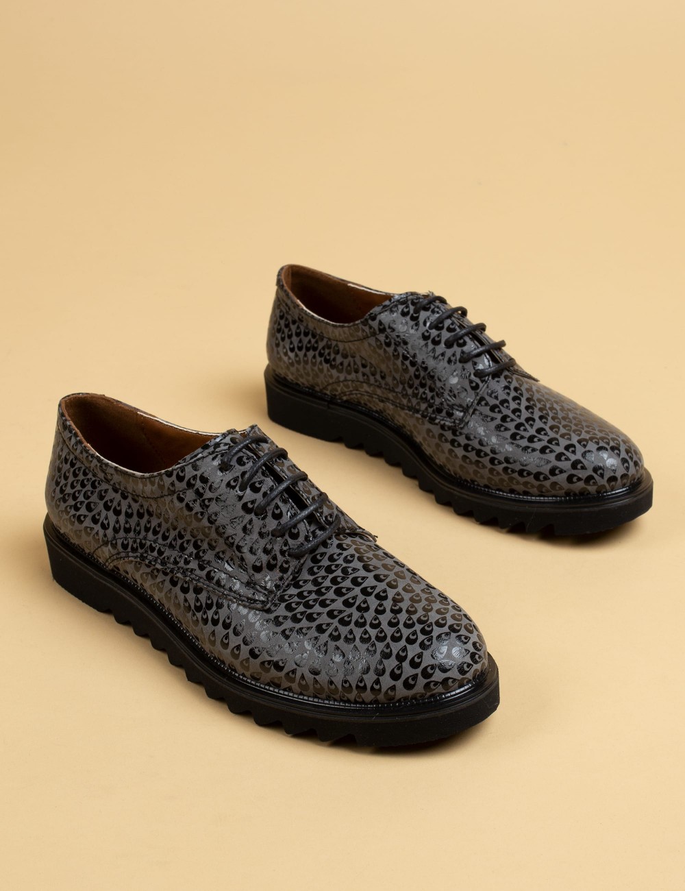 Gray  Leather Lace-up Shoes - 01430ZGRIP01