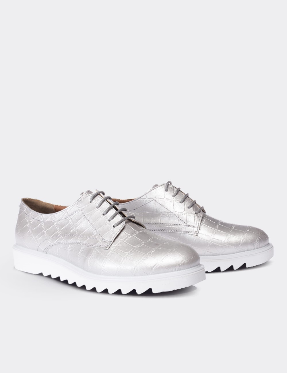 Silver  Leather Lace-up Shoes - 01430ZGMSP01