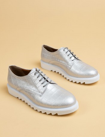 Silver  Leather Lace-up Shoes - 01430ZGMSP01
