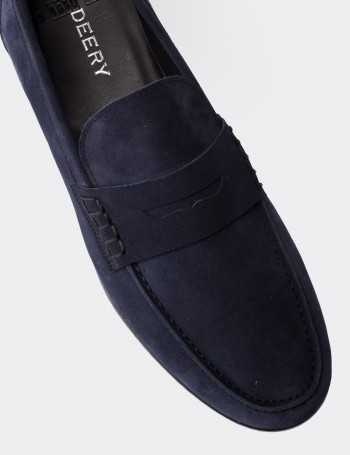 Navy Suede Leather Loafers - 01538MLCVC02
