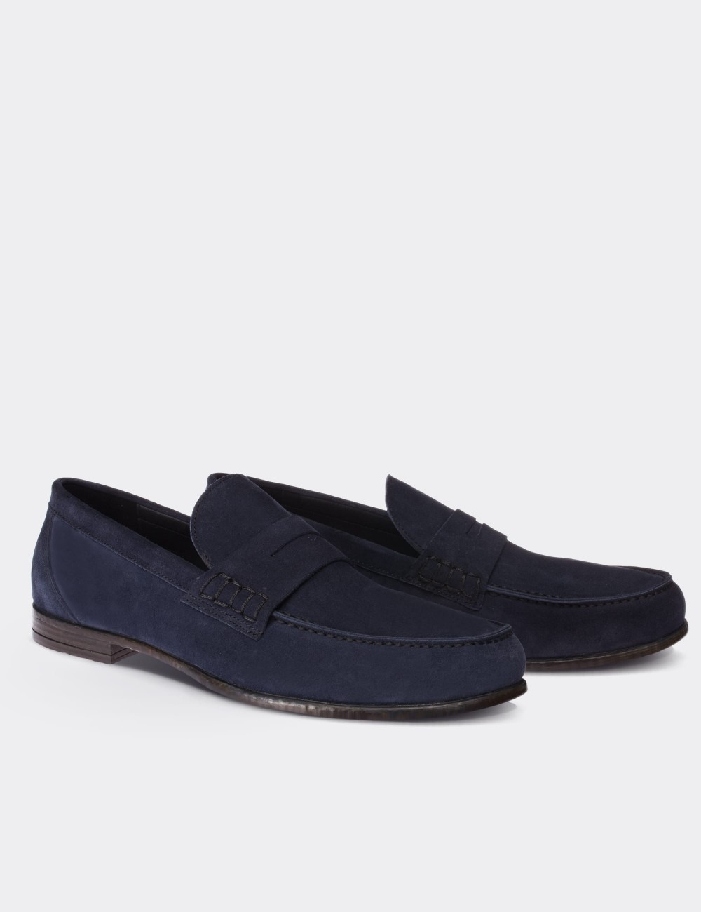Navy Suede Leather Loafers - 01538MLCVC02