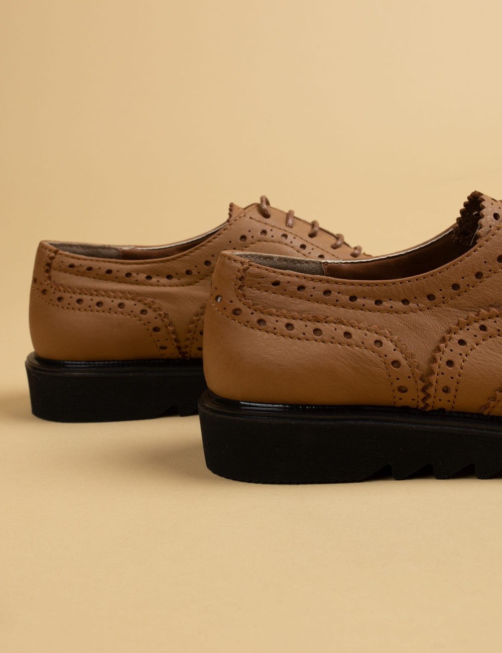 Tan  Leather Lace-up Shoes - 01418ZTBAP01