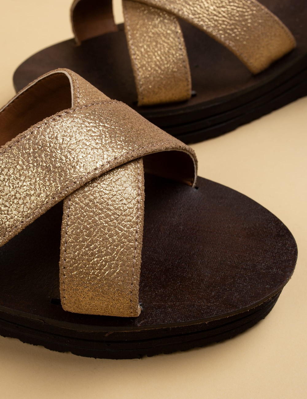 Gold  Leather  Sandals - 02124ZALTC01