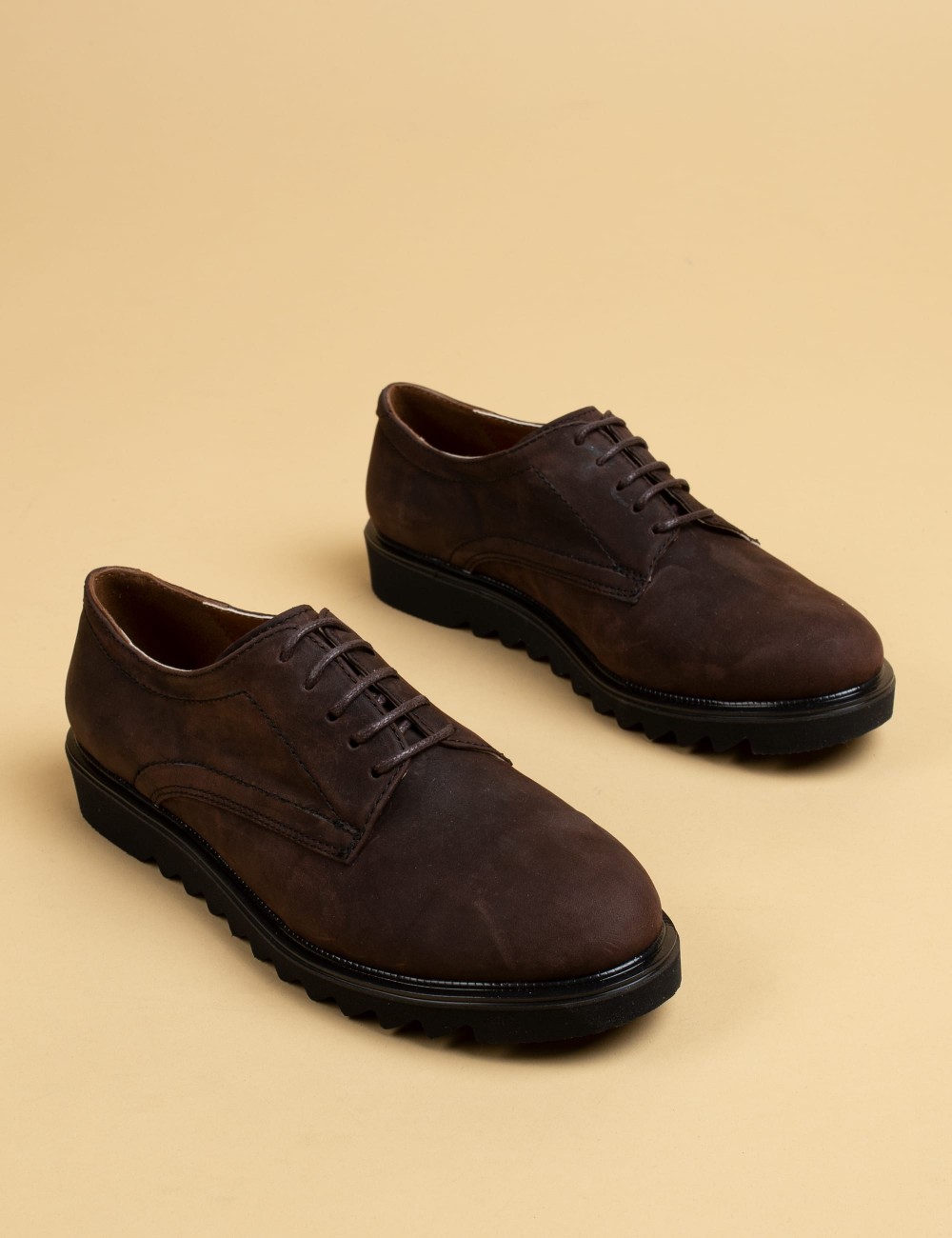 Brown  Leather Lace-up Shoes - 01430ZKHVP01