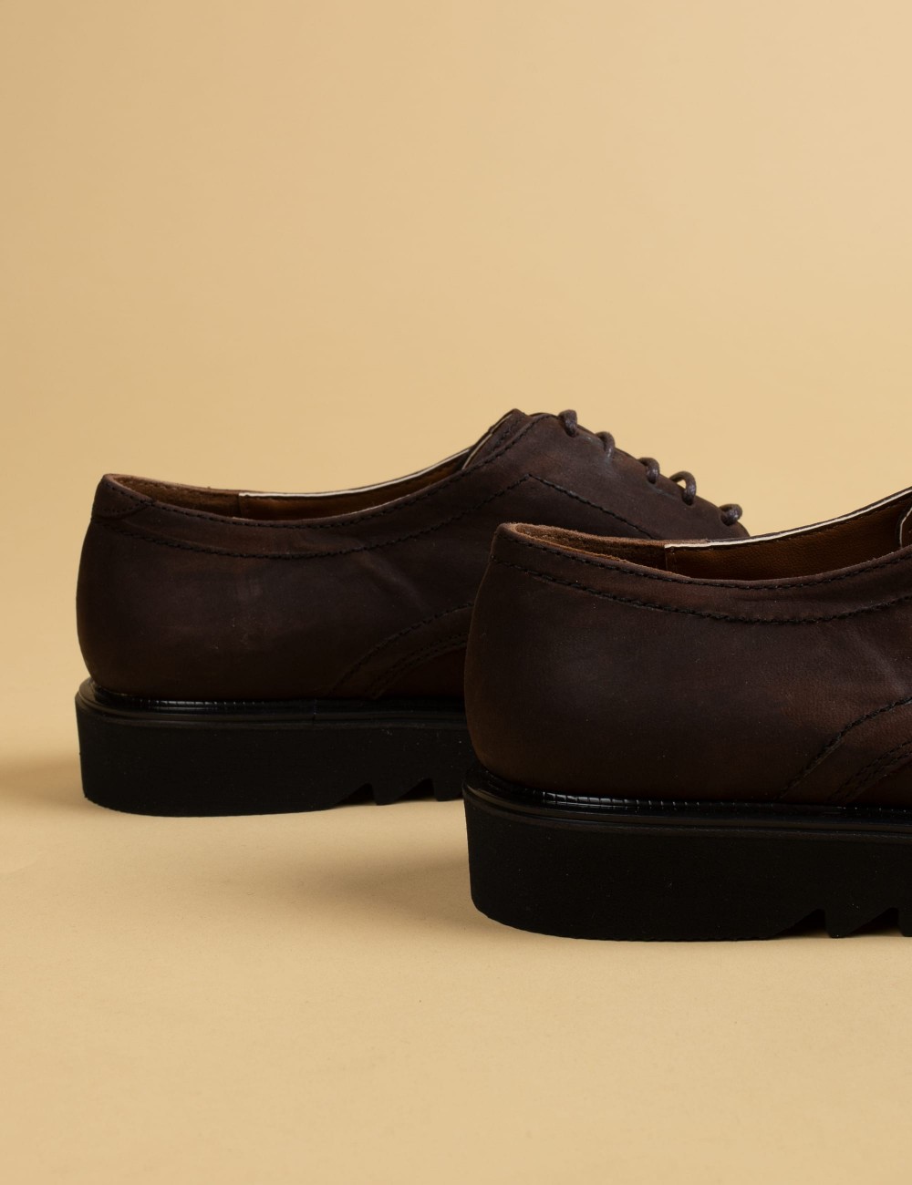 Brown  Leather Lace-up Shoes - 01430ZKHVP01