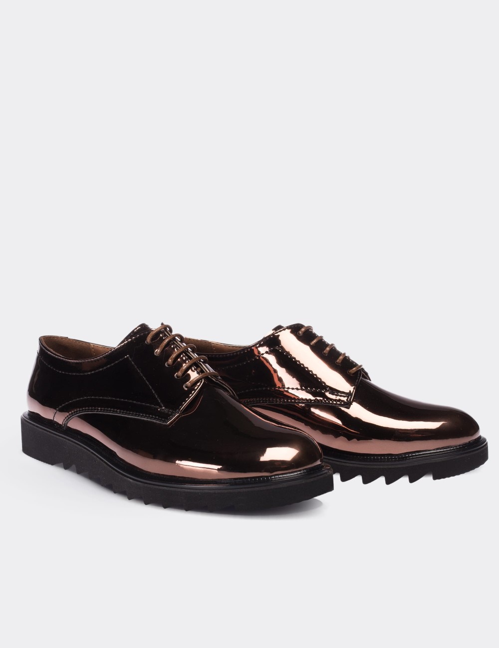 Copper  Leather Lace-up Shoes - 01430ZBKRP02