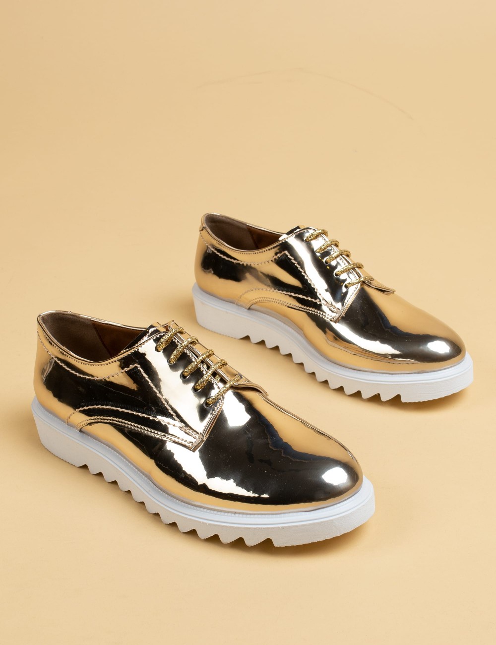 Gold  Leather Lace-up Shoes - 01430ZALTP02